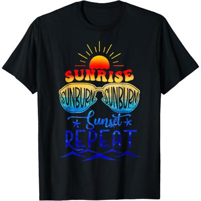 Soluppgång Solbränna Solnedgång Upprepa & Sommar och Strand, Semester T-shirt för Män Kvinnor