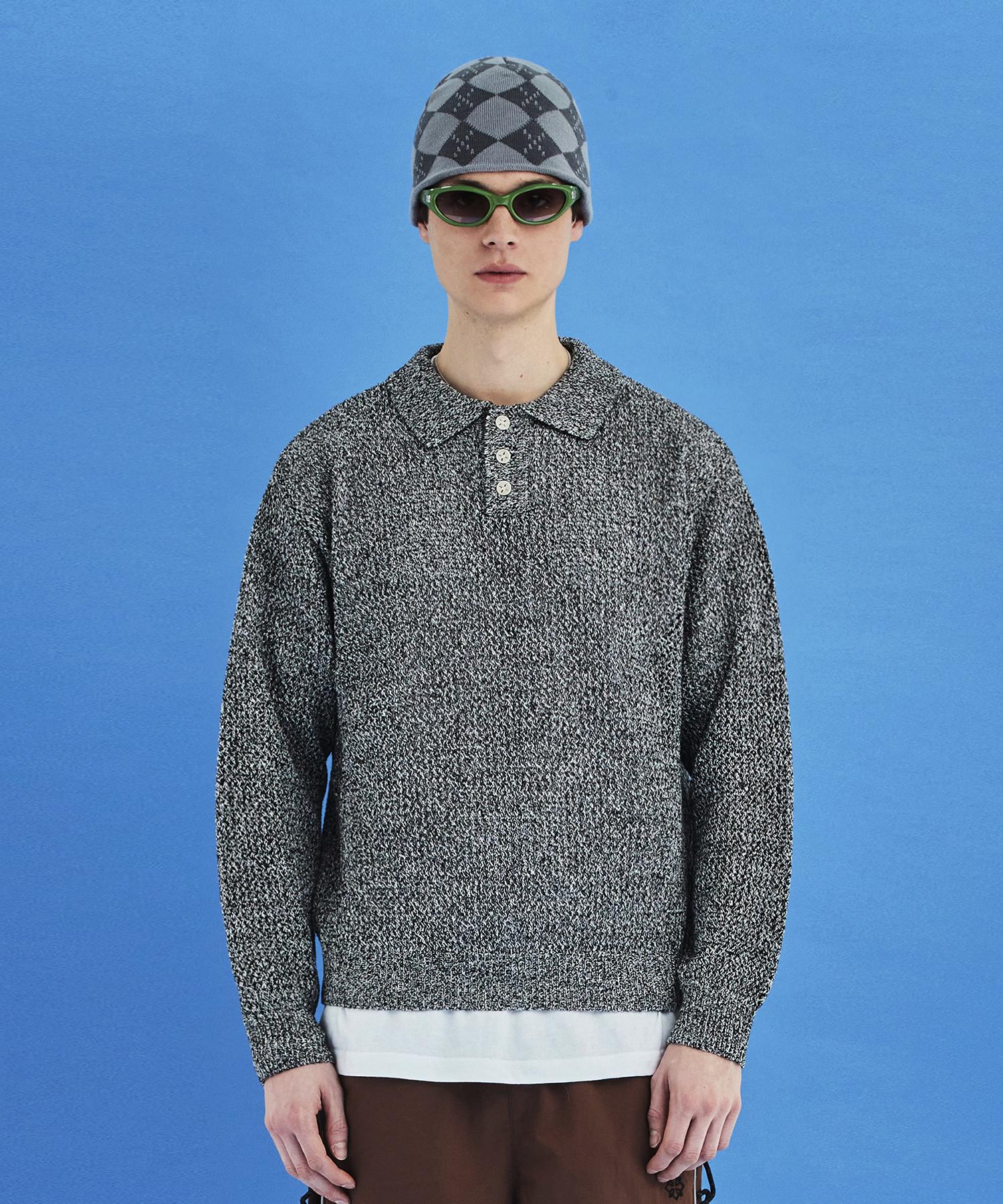 Analogoid Mesh Knit Polo Shirt / Black & Ivory Black & Ivory/L