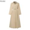 ZANZEA Women Turn Down Collar Loose Casual Long Sleeve Shirt Dress