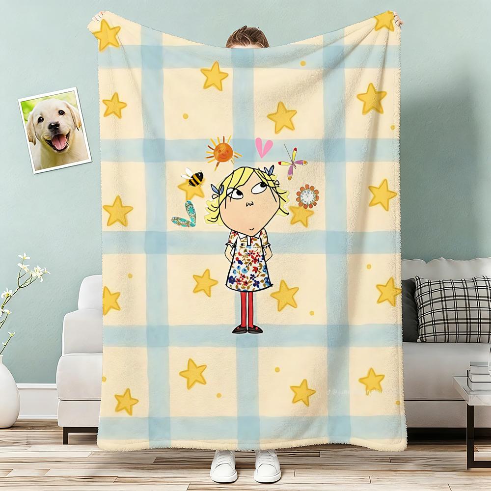 Anime Charlie and Lola Throw Lightweight 240g Flannel Blanket Soft Skin-friendly for Summer Cooling 75x90cm