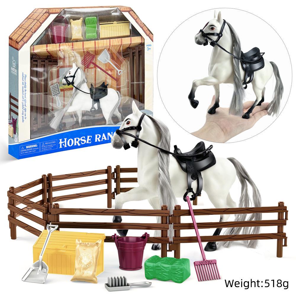 Cross-Border Free Shipping: White Horse Figurine with Combable Hair - Ranch Farm Simulation Toy