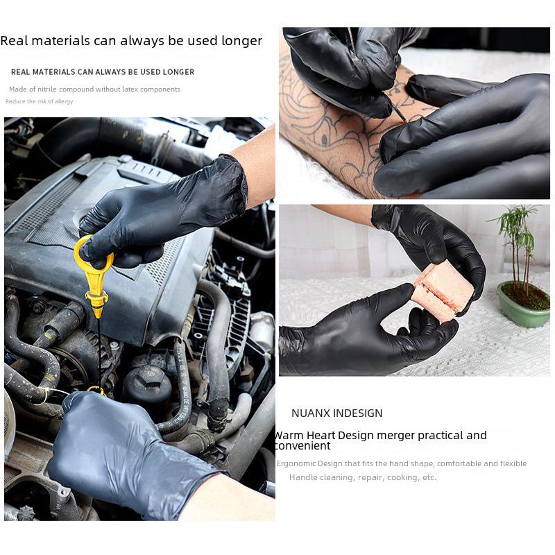 Wanli Black Nitrile Disposable Gloves - Food Grade, Acid & Alkali Resistant, Ideal for Housework & Tattoos