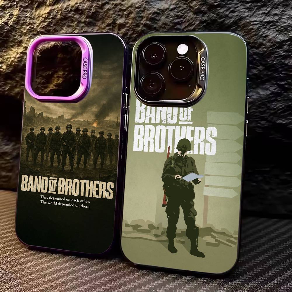 Band of Brothers Phone Case For iPhone17,16,15,14,13,12,11 Plus,Pro Max Colored Silver Plated Inside Cover
