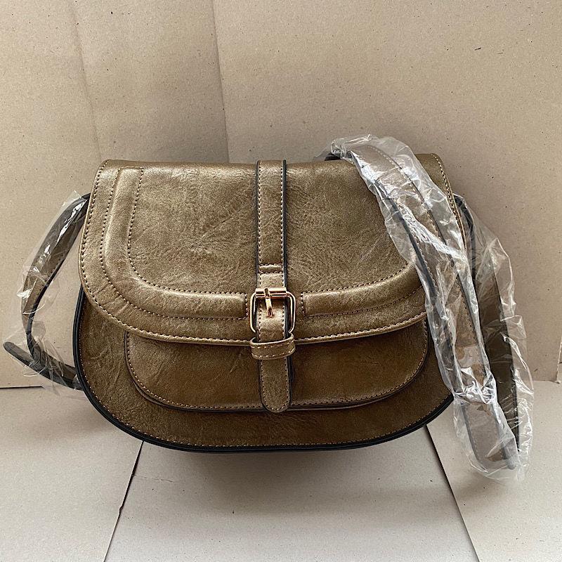 Hot-selling Hong Kong Style Retro Saddle Bag Women's Shoulder Messenger Bag European and American Versatile Women's Semi-round Bag Women