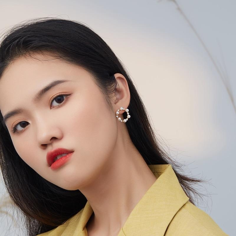 Ladies 1 Pair Fashion Cute Shining Zircon Earrings Gold Color Hoop Earings for Women Fashion  Pearl Circle Jewelry
