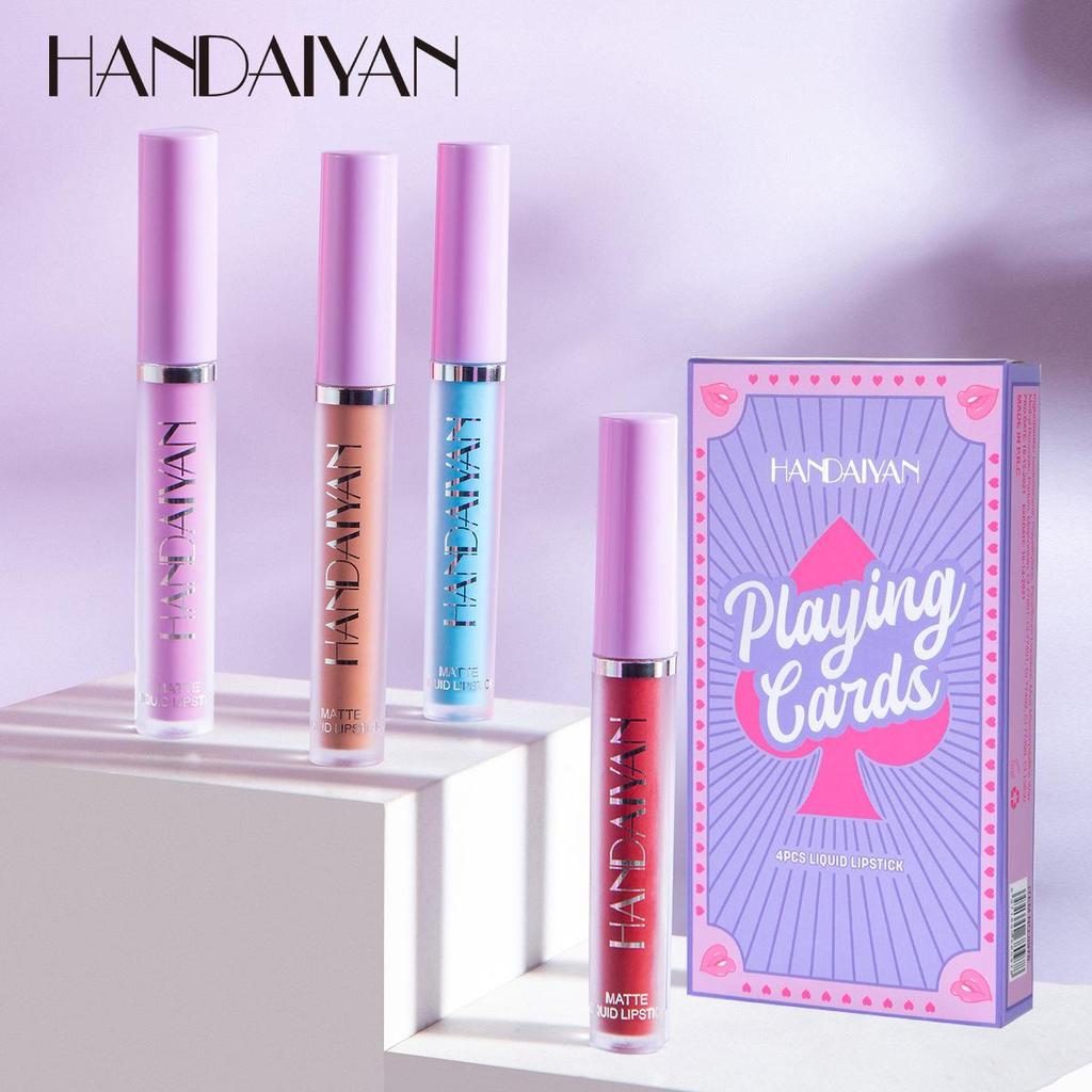 Mini Thin Tube Lip Gloss Poker Lipstick Set of 4 Matte Matte Non-stick Cup Lipstick