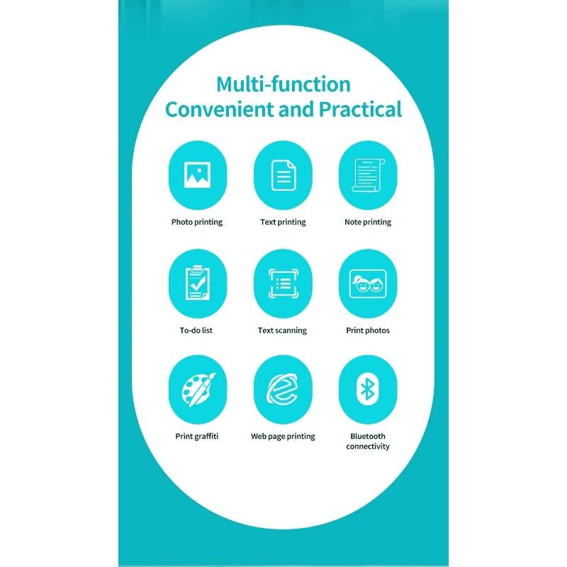 Portable Mini Thermal Printer Wirelessly BT 203dpi Photo Label Memo Wrong Question Printing With USB Cable Imprimante Portable