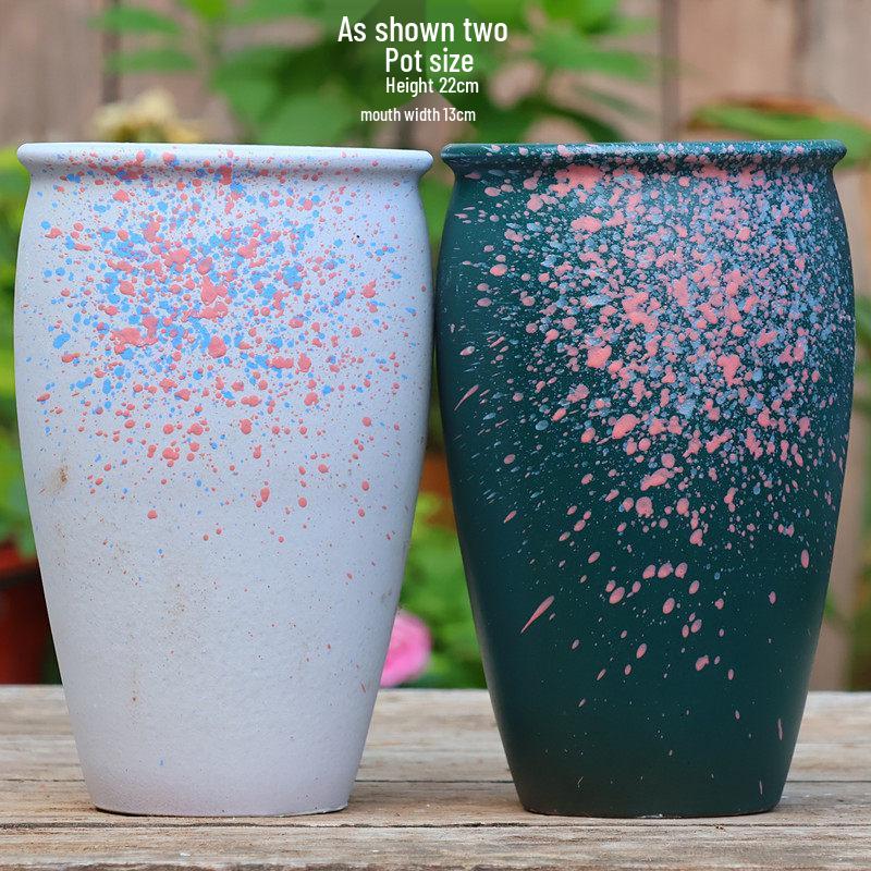 Handmade Vintage Coarse Pottery Large Succulent Planter, Breathable Purple Clay Flower Jar