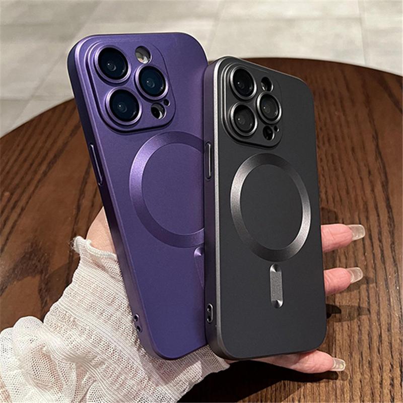 For iPhone 15 Pro Max Luxury Matte Magsafe Magnetic Soft Frame Phone Case For iPhone 11 12 13 14 16 Plus Lens Protective Cover