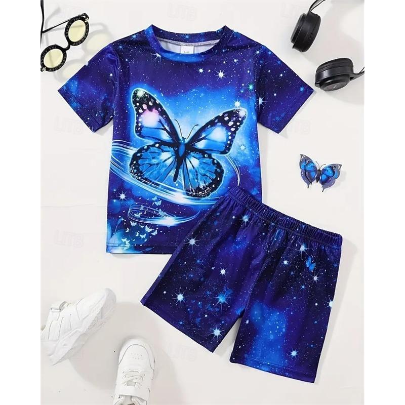 Mädchen 3D Schmetterling T-Shirt & Shorts Set Kurzarm Sommer Frühling Sport Mode Täglich Kinder 4-12 Jahre