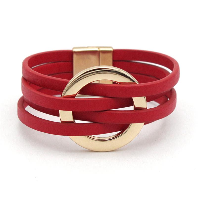 

Стильный многослойный женский кожаный браслет с магнитной застежкой - европейская и американская мода