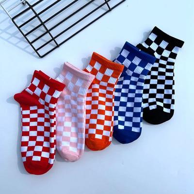 5 Paia di Calzini Calzini a Scacchiera Uomo Tendenza Corti Stile College Ragazzo Cotone Calzini Sportivi da Skateboard