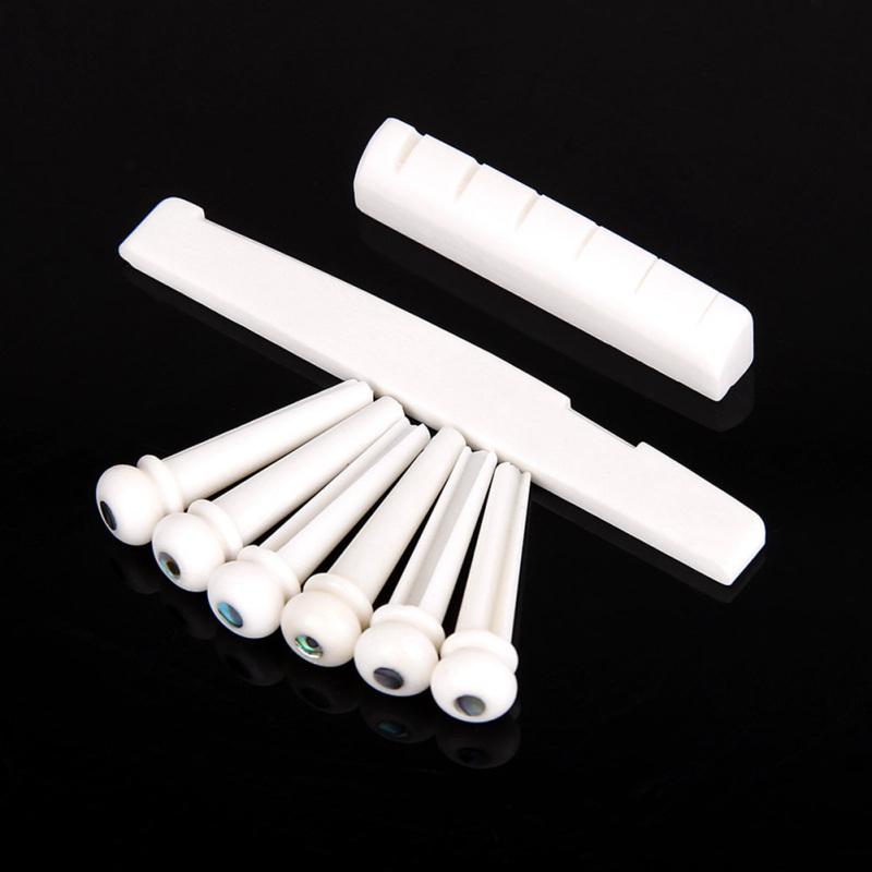 6 peças Osso Natural de Boi Pestana + Rastilho + Pino de Ponte + Extrator de Pinos para Substituição de Violão Folk