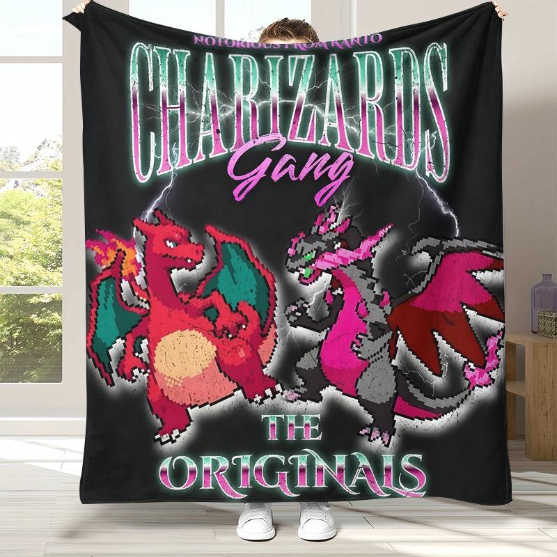 Charizard Charmander Pokemon Flannel Blanket,Ultra Soft Warm Plush Throw for Home Bedroom Bed Sofa Cover Office Camping Picnic