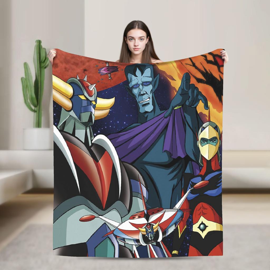 Mazinger Z Manga Knitted Blankets Coral Fleece Plush UFO Robot Grendizer Warm Throw Blanket for Bedding Couch Bedspread