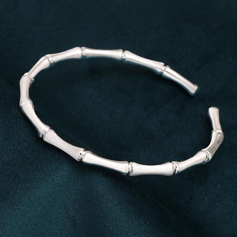 999 Sterling Silver Open Bamboo Joint Bracelet: Polished & Matte, Young Style, Solid Silver, Women s Thin Design. 999 Pure Silver
