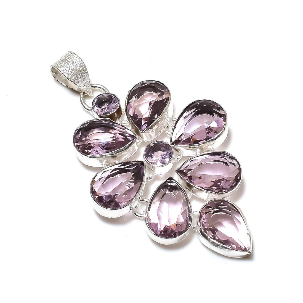 Pink Kunzite Gemstone Pendant In 925 Sterling Silver - Pink Kunzite Handmade Flower Design, Perfect for Gifts, Parties, and Everyday Elegance