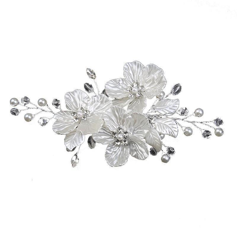 White Floral Bridal Hair Clip With Faux Pearls And Rhinestones For Wedding Prom Bridesmaid Events