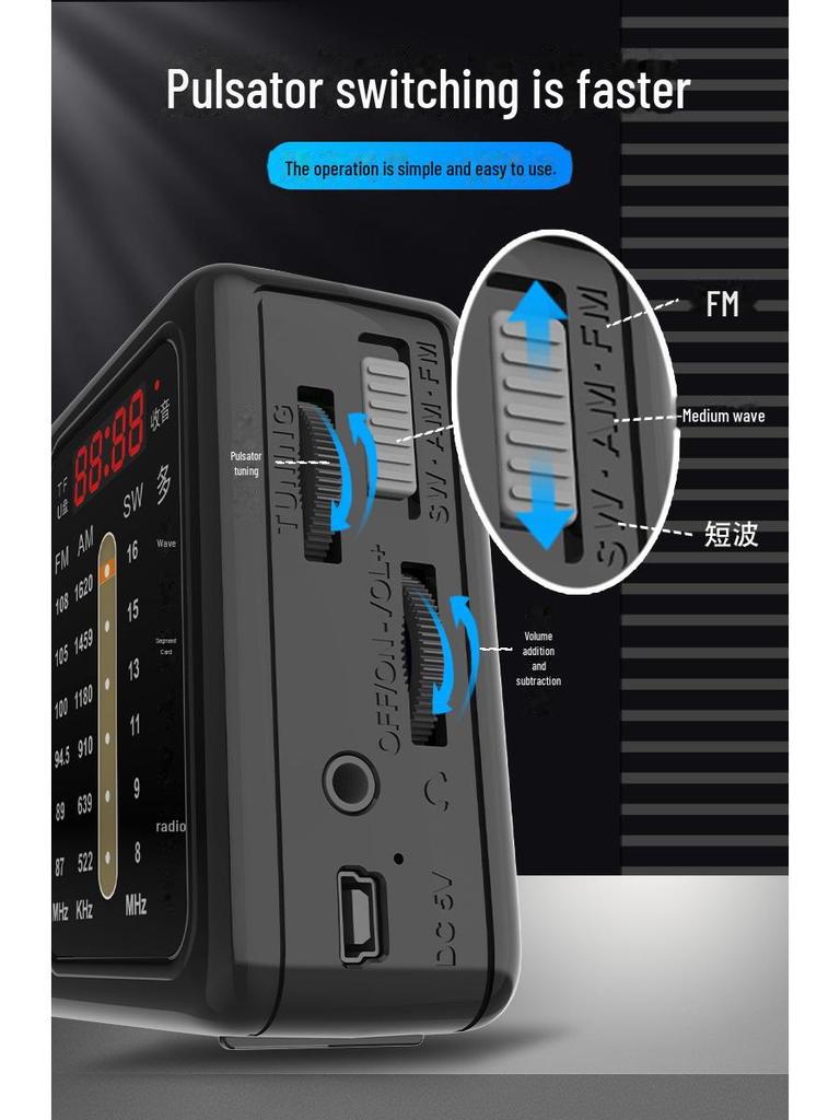 Huibang L35 Multi-Band Portable FM Radio with USB and Card Functionality