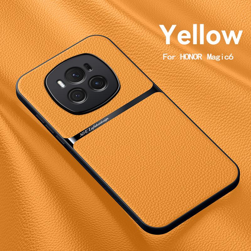 Pouzdro For Honor Magic6 Pro Magnetický držák do auta Kožené pouzdro na telefon For Honor Magic 6 Pro 6Pro Měkký silikonový zadní kryt odolný proti nárazům
