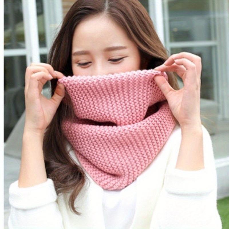 Solid Color Thick Knit Scarf for Women Autumn Winter Korean Style Warm Neckwear Scarf