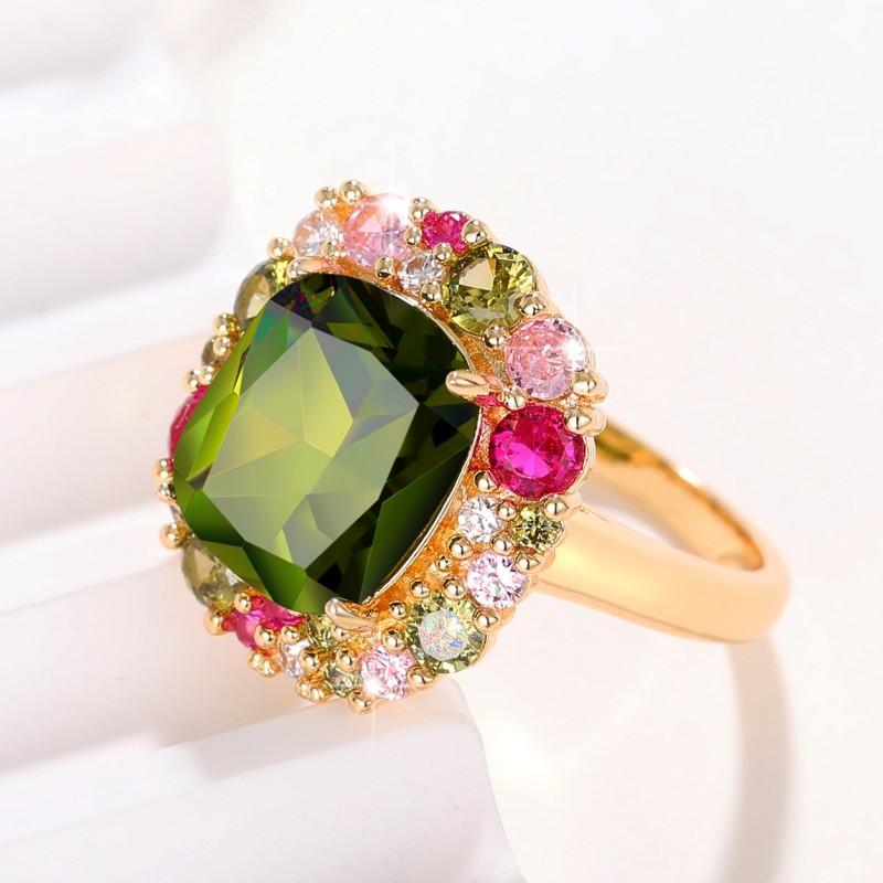 Newly Colorful Green Cubic Zirconia Rings for Women Special-interested Wedding Party Gorgeous Accessories Female Jewelry