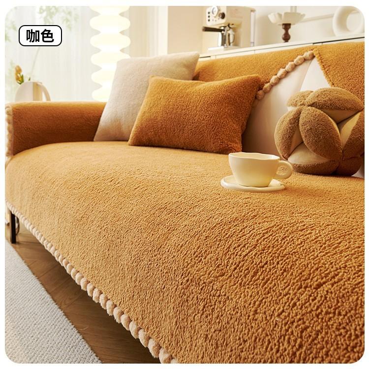 Non-Slip Leather Sofa Cover, Shearling Sofa Cushion, Thickened Fleece Seat Pad for Fall and Winter, Luxury-Style Cover Cloth