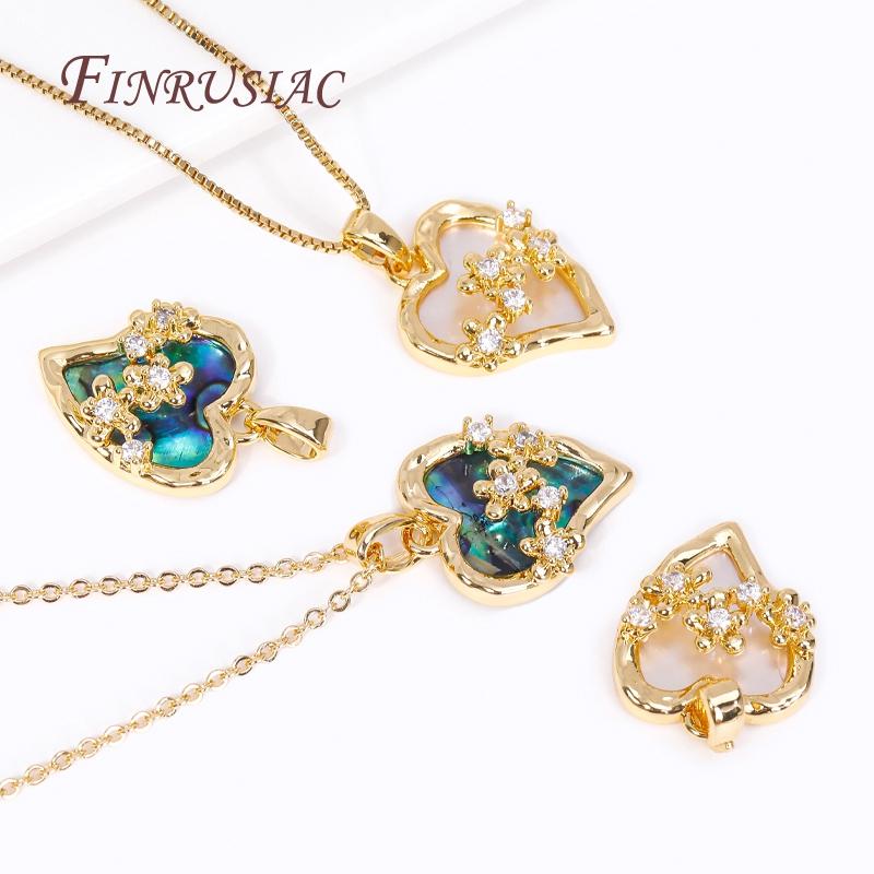 18K Gold Plated Abalone Shell Pattern Round/Heart Charms Dragonfly Pendant For Necklace Supplies DIY Jewelry Making Accessories