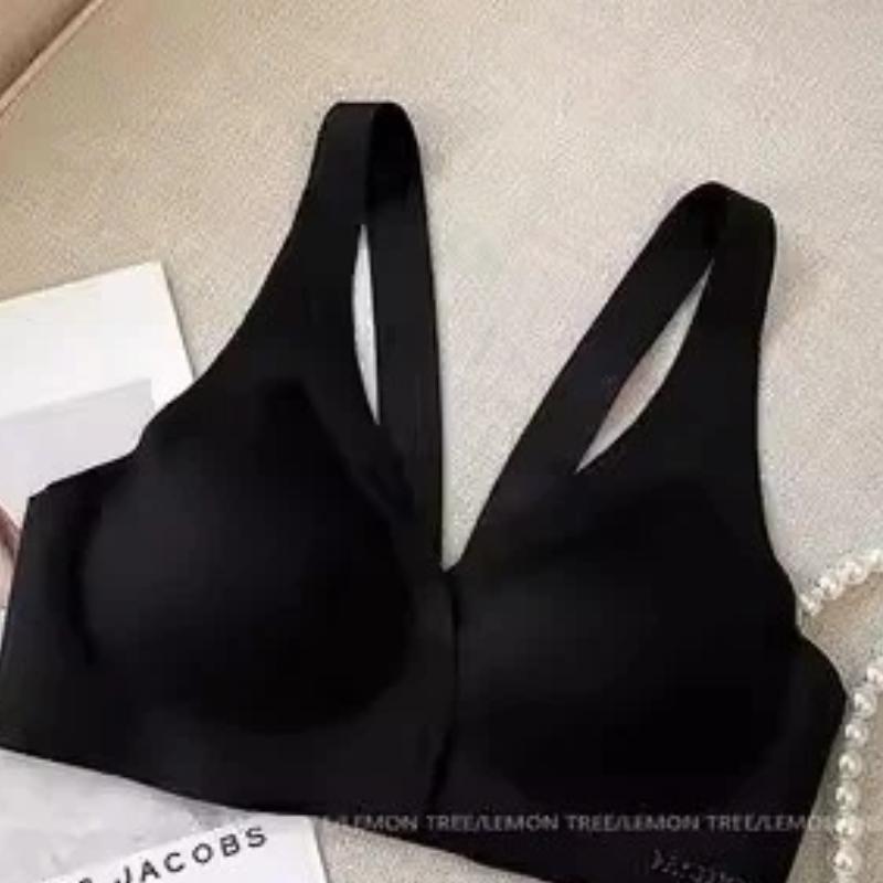 Smooth Black Wireless Bra With Front Hook Closure Deep V Cup And Soft Support M чёрный