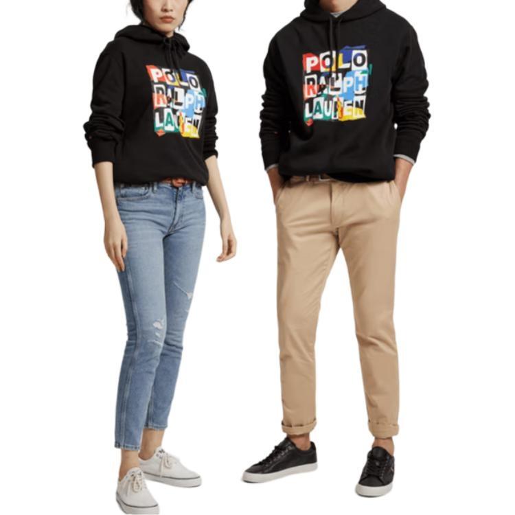 Polo Ralph Lauren SS22 Fleece Lined Hooded Pony Pattern Sweatshirt Unisex Black 710868912001