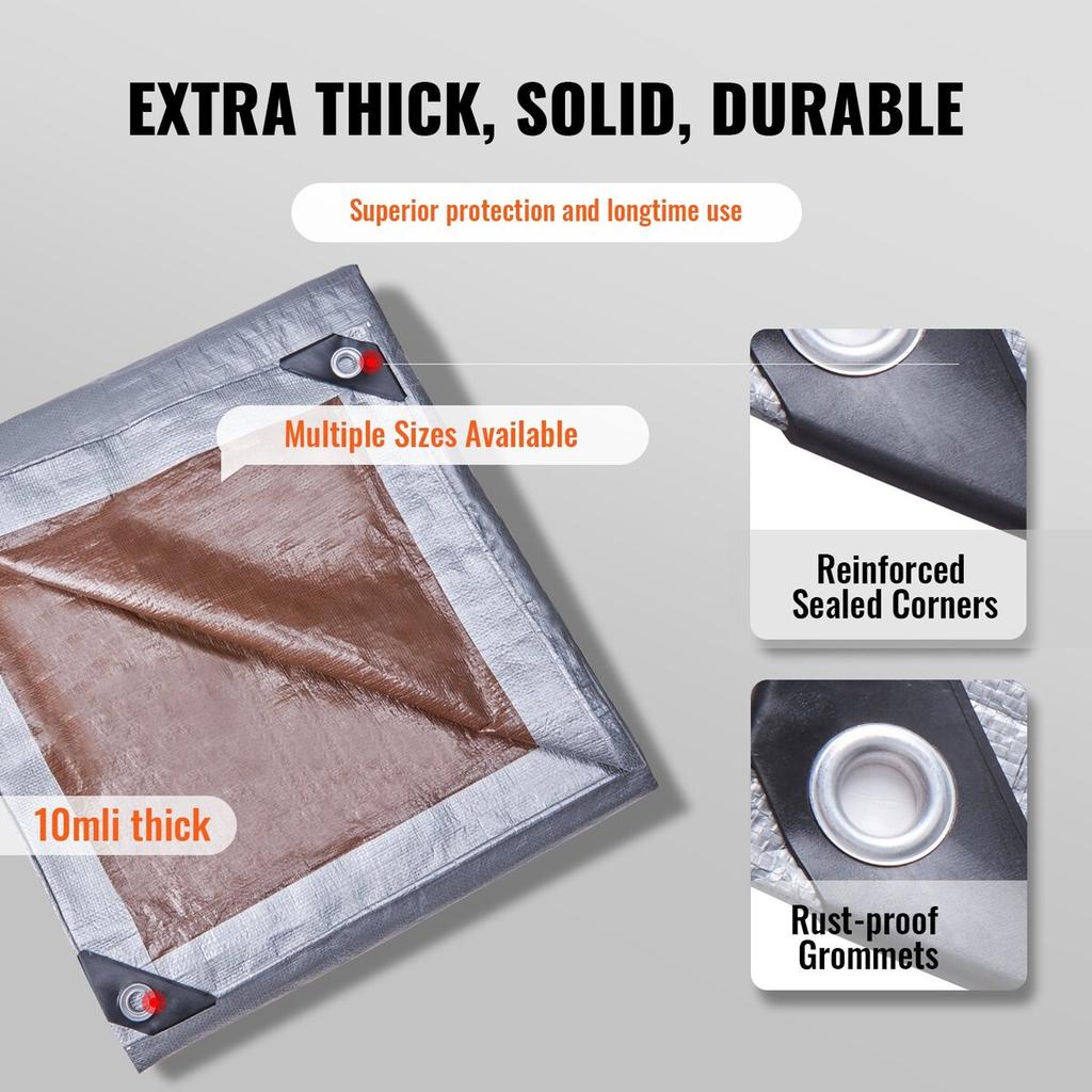 Tarp Waterproof 20x30 ft, Plastic Poly Tarp Cover 10 Mil, Multi Purpose Tear UV and Temperature Resistant Outdoor Tarpaulin with High Durability