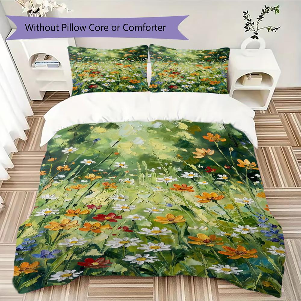 Healing Flower Pattern Bedding uilt Set uilt Cover Pillowcase Home Decoration Birthday Gift (1 * duvet cover + 2 * pillowcase without core)