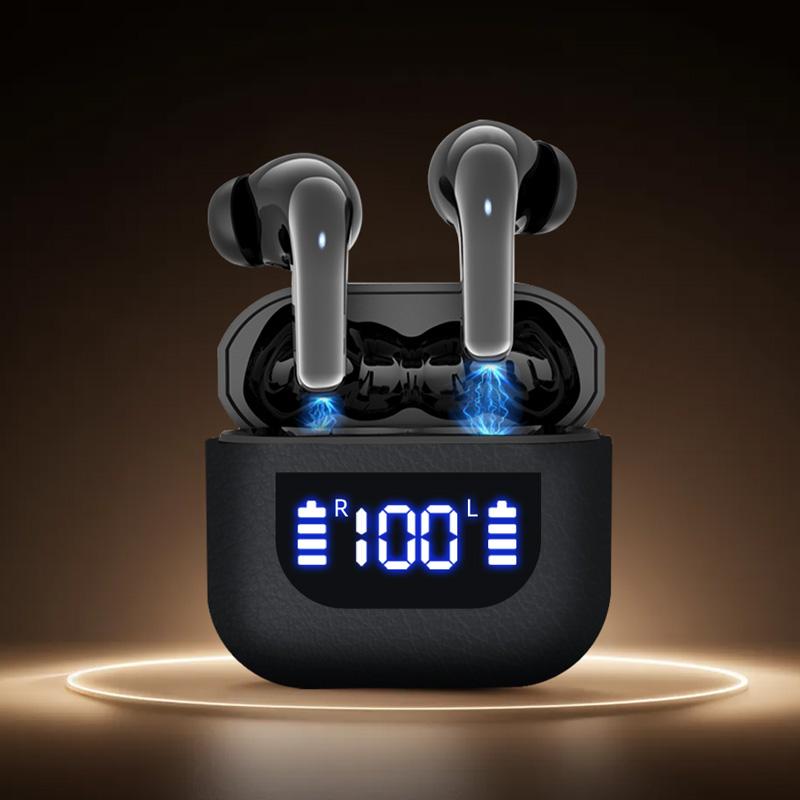Wireless Earphone 40dB Noise Cancelling Bluetooth 5.3 Headphone with LED Display HD Call Earbuds for Business Office Travel Game