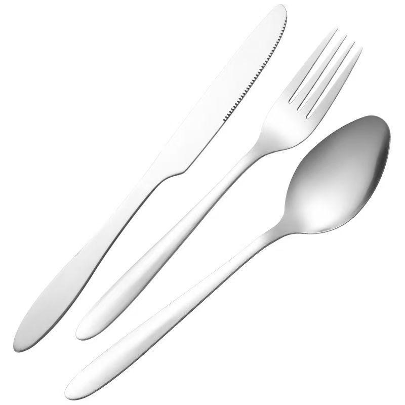 European Style Stainless Steel Steak Knife, Fork & Spoon Set - 3-Piece Western-Style Cutlery for Home