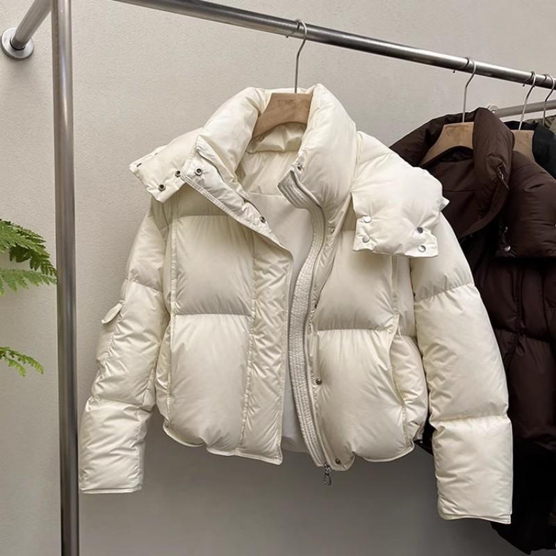 Womens Short Puffer Coat Winter Warm Hooded Cotton Jacket Solid Color Loose Fit Commute Style