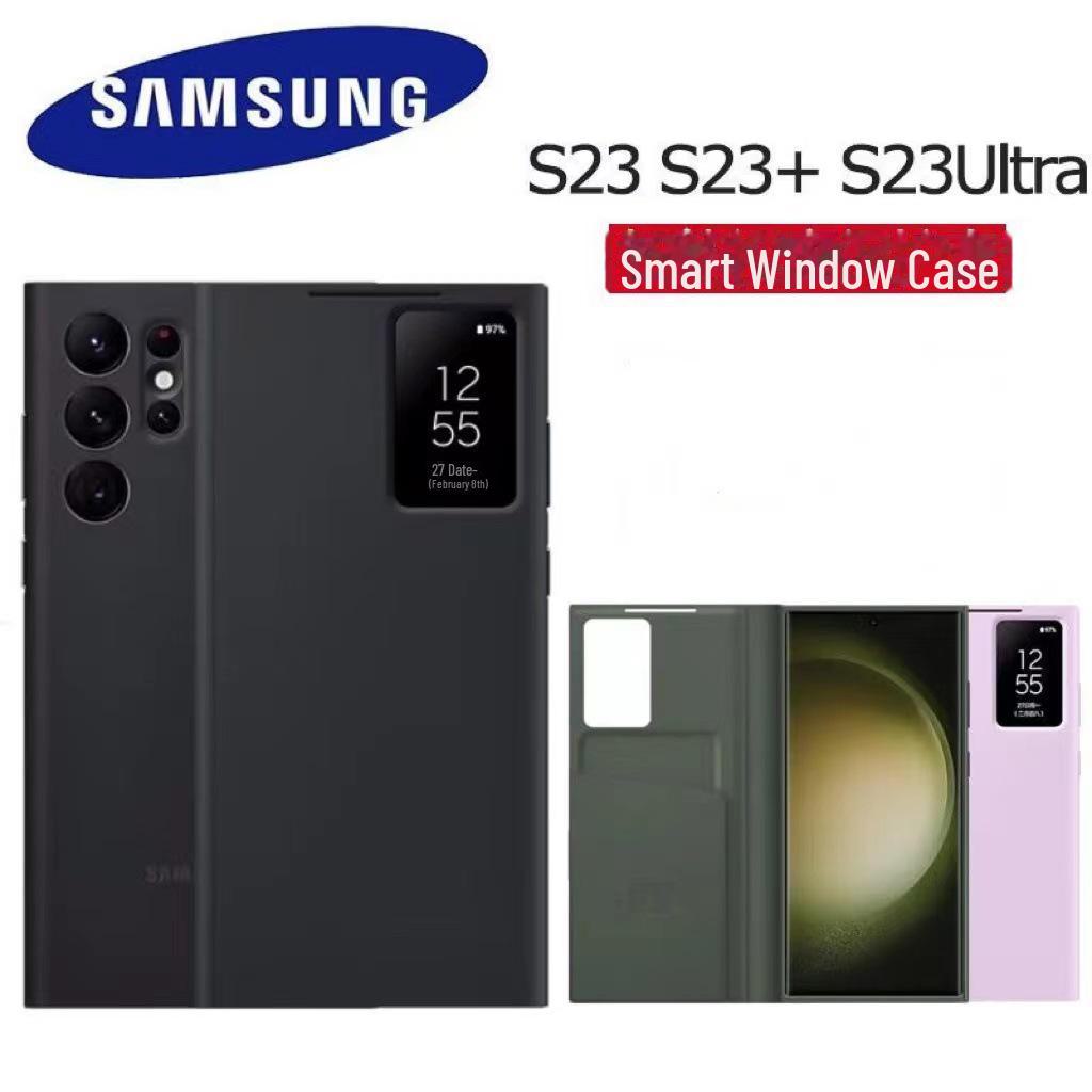 

Чехол-книжка из кожи для Samsung S23 Ultra/S24 Smart с окошком для ответа S24