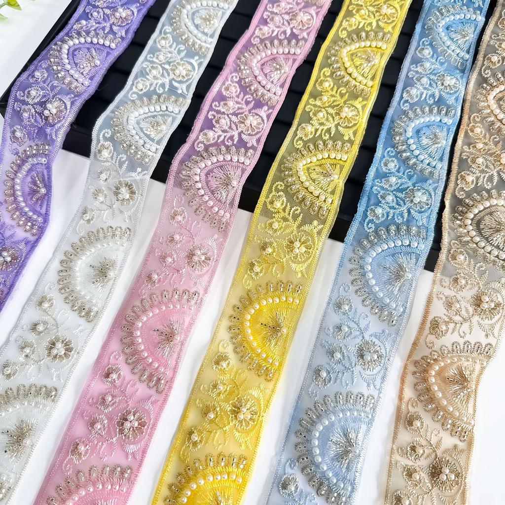 5Cm Handmade Bead Embroidery Ethnic Style Barcode Decorative Clothing Hanfu Cuffs Collar Lace Accessories