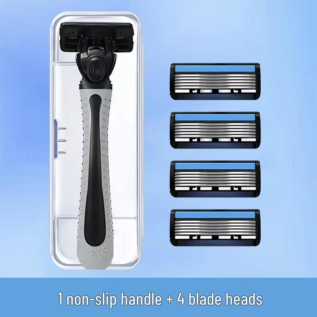 Portable Six-Layer Men's Manual Razor: Classic Beard Blade