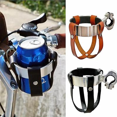 Porte-bouteille en cuir pour vélo Réglable Porte-bidon pour VTT Alliage d'aluminium+Cuir PU Support pour tasse de bouilloire à boisson