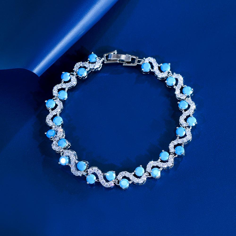 2026 Elegant Court Style Turquoise S-shaped Cross Bracelet Light Luxury High-end Zircon Inlaid Hand
