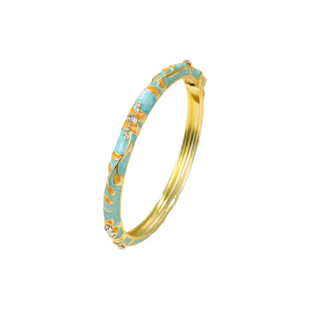 Elegant Open Cuff Bracelet Chinese Style Vintage Cloisonne Bangle Enamel Flower Bangle Ladies