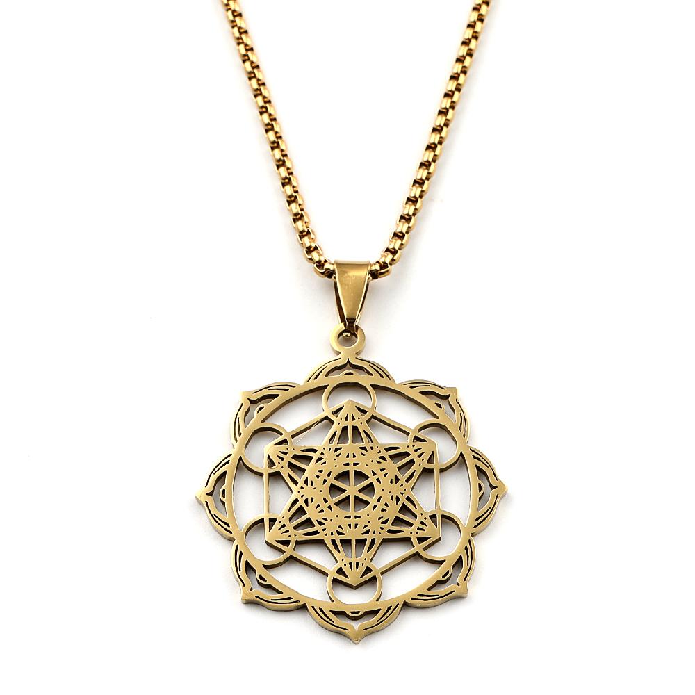 7 Chakra Sacred Geometry Metatron Necklace for Women Men Flower of Life Stainless Steel Necklaces Reiki Healing Jewelry Gift