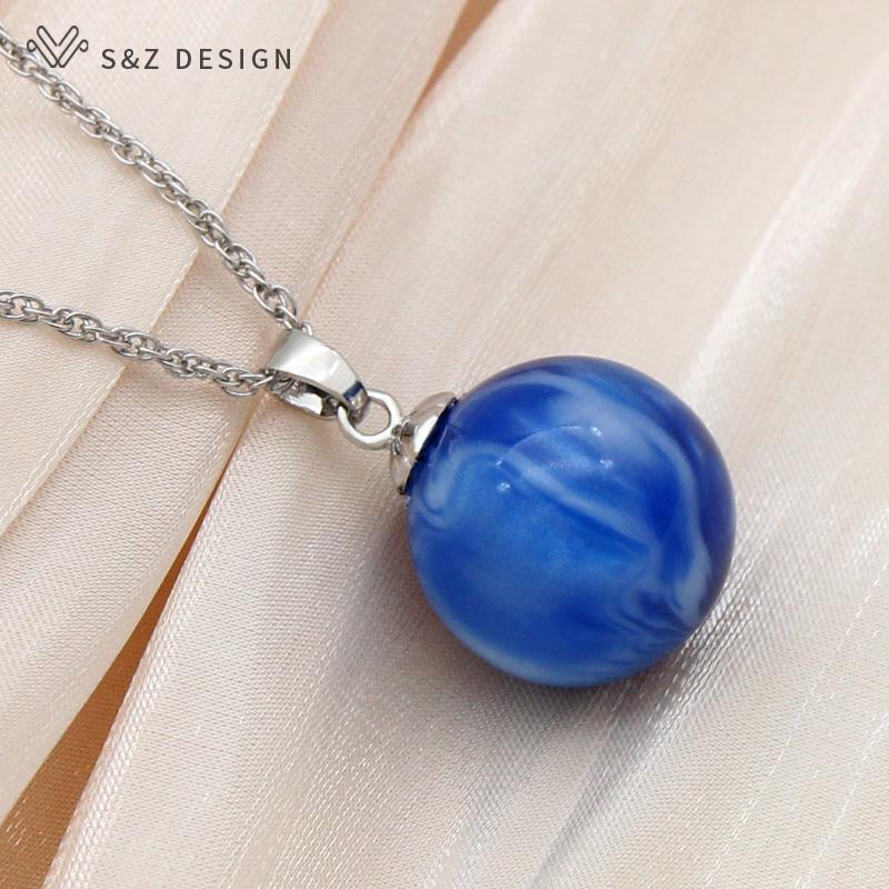 Fashion Rose Gold Color Round Acrylic Beads Pendant Necklace For Women Wedding Party Elegant Jewelry