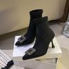 French pointed socks boots thin heel high heel ankle small short boots women's new autumn and winter single boots elastic suede thin boots