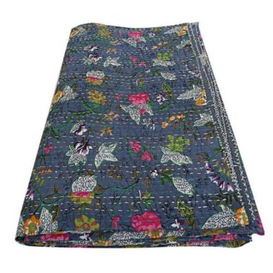 Belle courtepointe Kantha à imprimé floral en coton pur tissé à la main, couvre-lit, couvre-lit