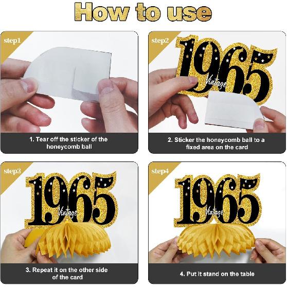 11Pcs 60th Birthday Decorations Kit for Men Women, Black Gold Happy 60th Birthday Banner, Awesome Since 1965 Centerpieces Swirls Party Supplies,