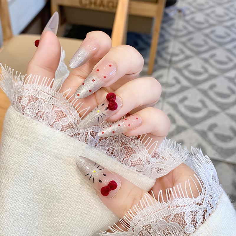 2026 Korean Style Cat Manicure: Medium-Long Wearable Nail Tips, Handmade & Detachable