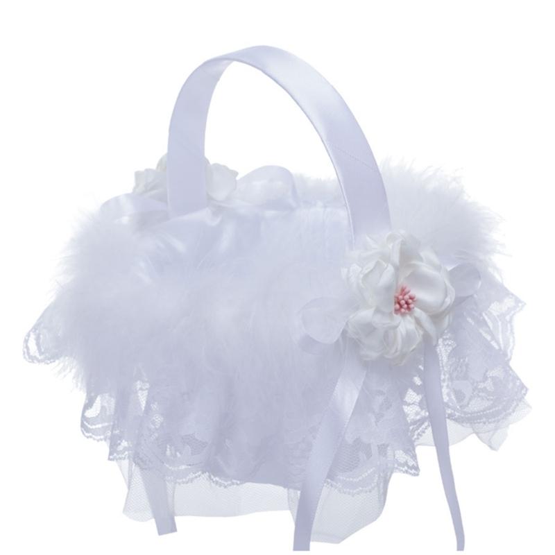 Romantic Petals Storage Satin Flower Girl Basket Bowknots Decor White for Wedding Ceremony Party Decorations 5 Style