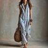 2026 European and American Independent Station Bohemian Fashion Blue and White Striped Shirt Casual Sleeveless Long Dress