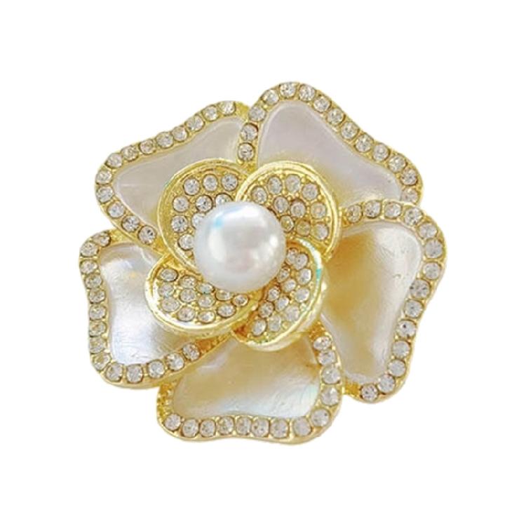 Fashionable Rhinestones Camellias Pin Alloy Crafted Floral Brooch Luxurious Camellias Flower Brooch for Daily or Formal Wear 1
